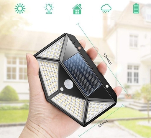 SOLÁRNE FASÁDNE SVÍTIDLO 100 LED SO SÚMRAK A SENZOR POHYBU, ZÁHRAD.