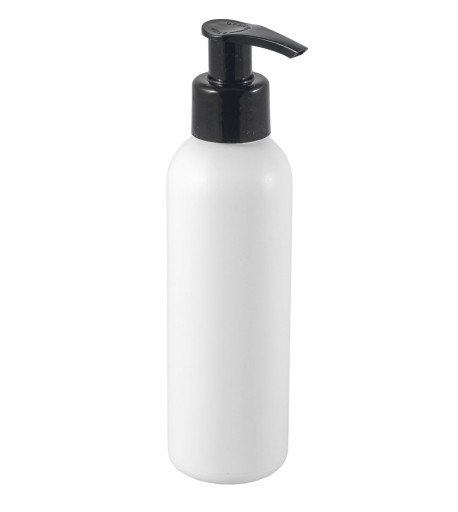 Fľaša s pumpičkou 150ml, HDPE, 24/410, Biela/čierna