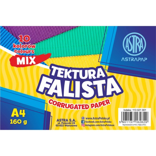 Dvojvrstvová farebná vlnitá lepenka A4 Astra 10 listov 160 g