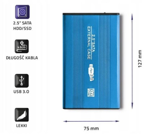 2,5'' DISK UCHOVÁVANIE SATA HDD BAY USB 3.0 BLUE