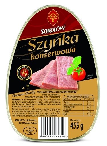 Prémiová bravčová šunka z konzervy 455g Sokołów