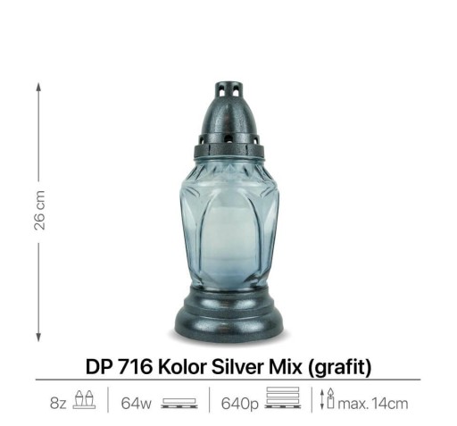 Sklenená sviečka 26 cm grafitová DP716 s vložkou