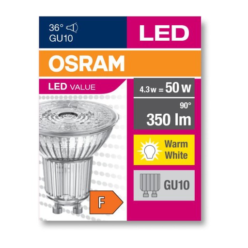 GU10 LED žiarovka 4,3W = 50W 350lm 3000K 36° OSRAM