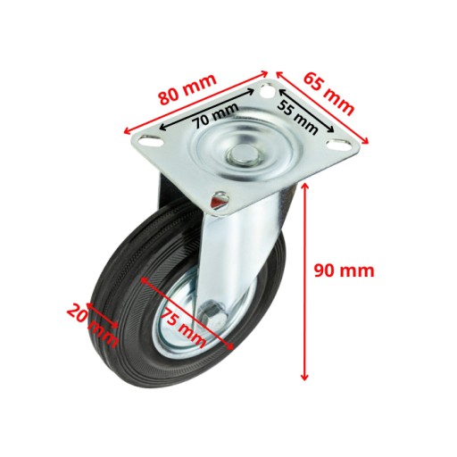 75 mm KOVOVÉ A GUMOVÉ KOLIESKO PRE PREPRAVNÝ VOZÍK