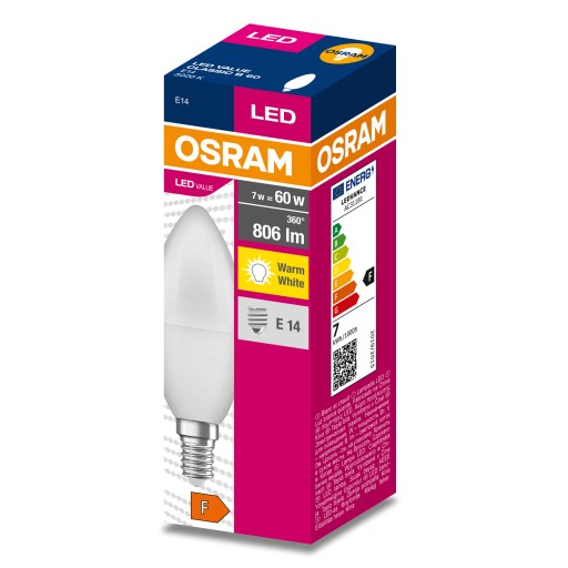E14 LED žiarovka na sviečku 7W 806lm 3000K teplá biela VALUE OSRAM