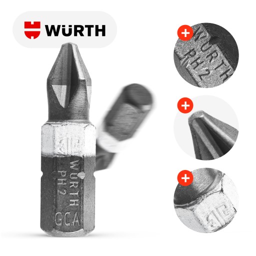 BIT PH2 WURTH Bitový skrutkovač Bit Bit Wurth 1/4 PH2 0614176461005