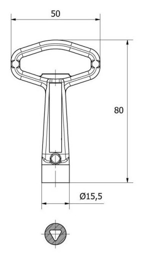 KĽÚČ TROJUHOLNÝ 8mm ZnAl PRE ZÁMKY SKRIŇOVÉ SKRIŇKY