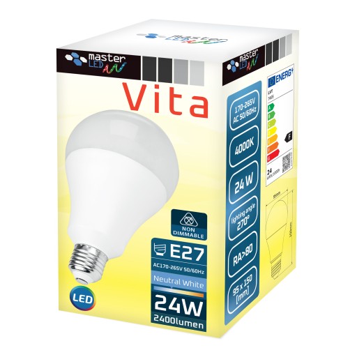 LED žiarovka SMD dióda E27 2835 24W 230V A95 biela