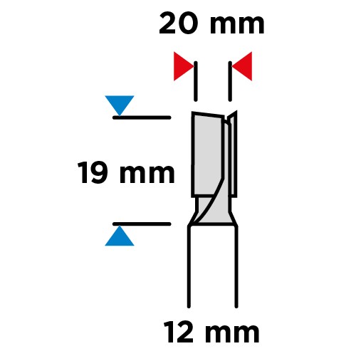 Dvojbřitá stopková fréza 20 x 19 mm, stopka 12 mm