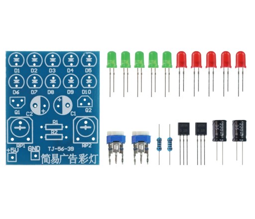 Blikanie 8 červených a žltých LED, učenie sa spájkovať