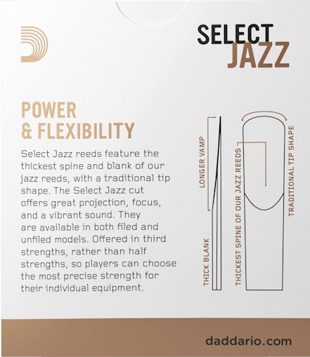 Prútik D'Addario Jazz Select pre saxofónový alt 3M Unfiled