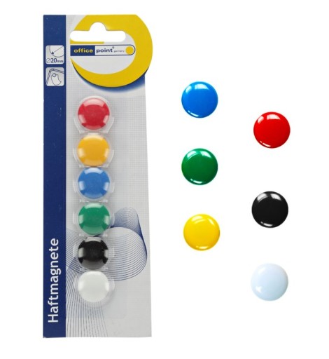 MAGNETY PRE MAGDNETICKÉ DOSKY KANCELÁRSKYCH CHLADNIČIEK, FAREBNÉ 20MM 6 KS