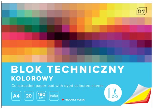 A4 INTERDRUK farebný technický blok, 20 listov, 180g/m2