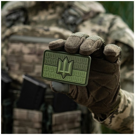3D nášivka Ukrajina vlajka s trojzubcom emblém M-Tac 8x5cm PVC suchý zips Olivový