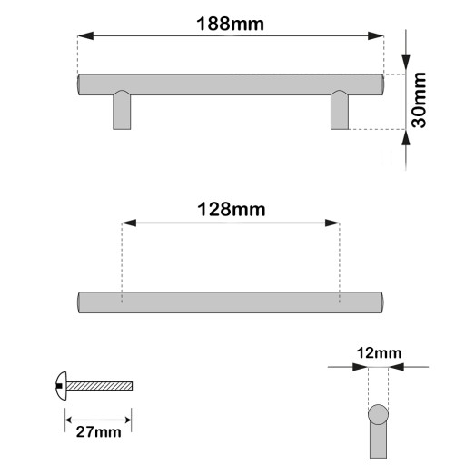 NÁBYTKOVÁ KĽÚČKA ZÁBRADĽKA PRE ZÁSUVKY NÁBYTKOVÝCH SKRINÍKOV MATNÝ CHROM 128mm OCEL