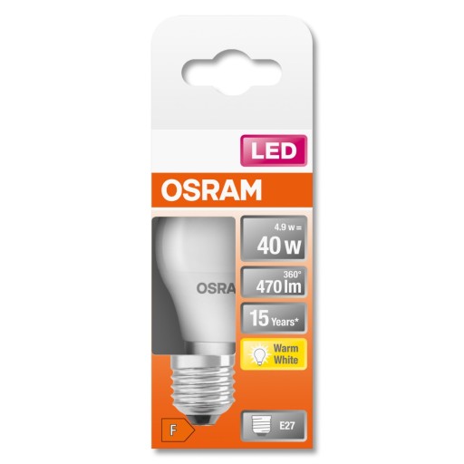 LED GUĽOVÁ žiarovka E27 P45 5W 40W 2700K OSRAM STAR