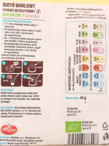 AMYLON BIO bezlepkový vanilkový puding 40g