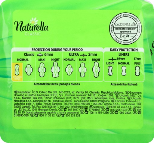 NATURELLA CLASSIC Normálne podložky 10 ks.