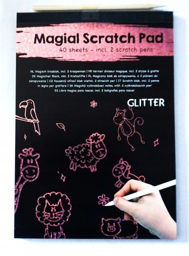 Stierací knižka magický zápisník A5 blok + 2 perá GLITTER RUŽOVÁ 40 listov