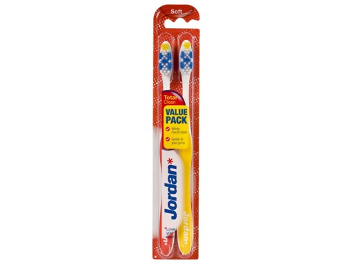 Jemná zubná kefka Jordan Total Clean, 1x farba, 1 balenie - 2 kusy