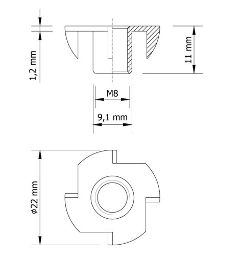 50x Matica s pazúrikom M8 x 11 mm, Kotva do dreva z ocele