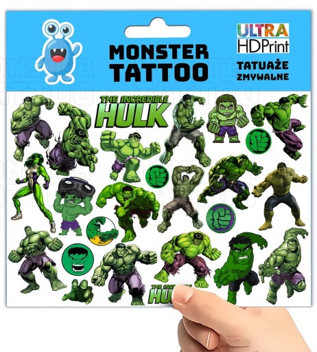 UMÝVAJÚCE DOČASNÉ TETOVANIE PRE DETI DETI HULK ORIGINÁLNE DIZAJNY