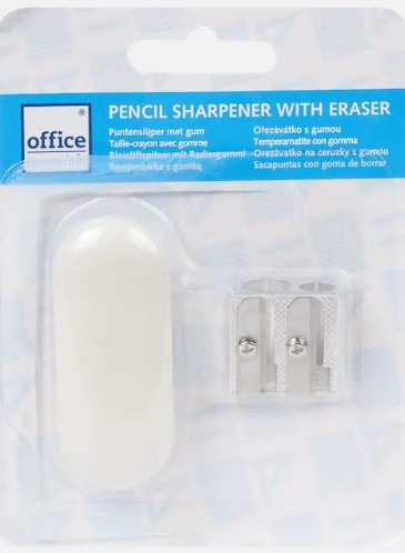 Dvojité kovové orezávatko, manuál + guma, Office Essentials SET