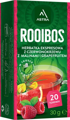 Astra Rooibos bylinkový čaj v sáčkoch, malina a grapefruit 20 ks x2