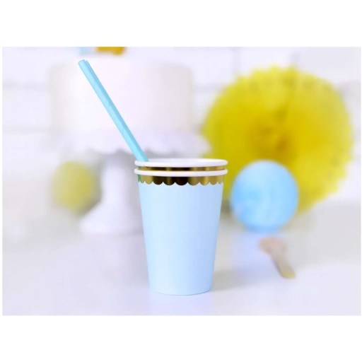 MODRÉ papierové poháre, zlaté okraje, 220ml x6