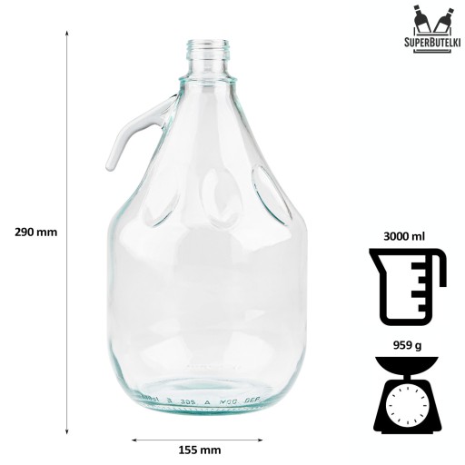 Demižón NA VÍNO, CIDER, 3 L. Balónová fľaša na VÍNO, galón
