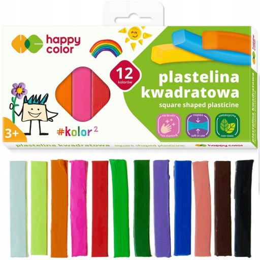 Štvorcová plastelína, 12 farieb, HAPPY COLOR