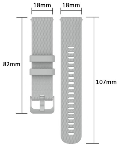 Silikónový remienok 18 mm univerzálny pre teleskopy Smartwatch sivý