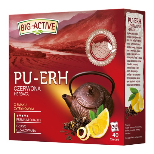 BIG ACTIVE PU-ERH expresný ČERVENÝ čaj s citrónovou príchuťou 40 VRECÍ