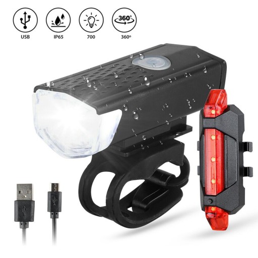 PREDNÁ + ZADNÁ LED BICYKELOVÁ LAMPA NA BICYKEL, RIADKA, NABÍJACIE USB