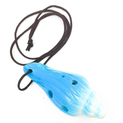 mini OCARINA keramická SHELL modrá, 6 otvorov, noty