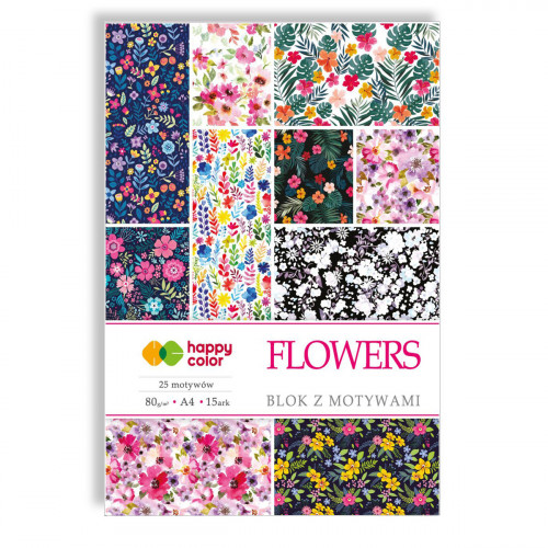 BLOK S MOTÍVMI A4/15K 80g - Kvetinová HAPPY FARBA