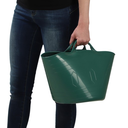 FLEXIBILNÝ PLASTOVÝ KOŠÍK NA PRÁDLO, UNIVERZÁLNY, 15L, ZELENÉ RÚČKY