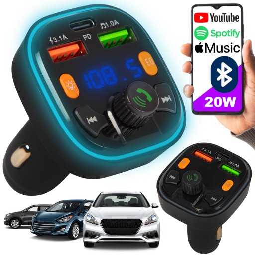 FM VYSIELAČ BLUETOOTH LED RGB MP3 SD BT FAST PD NABÍJAČKA 2xUSB QC 3.0