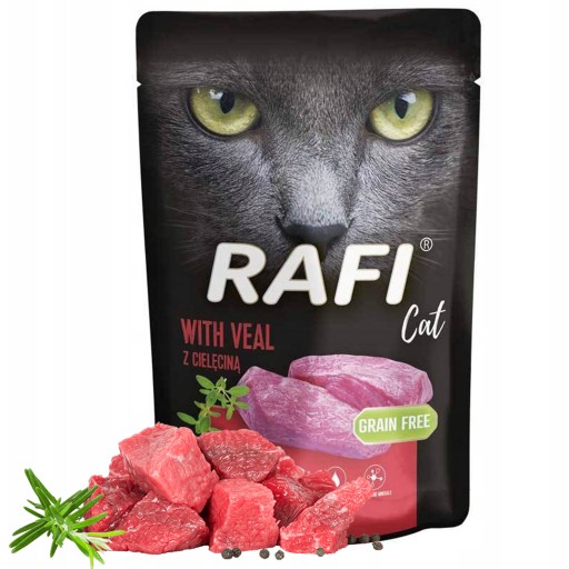 Rafi Mokré krmivo pre mačky s teľacím mäsom v 100 g vrecúškach