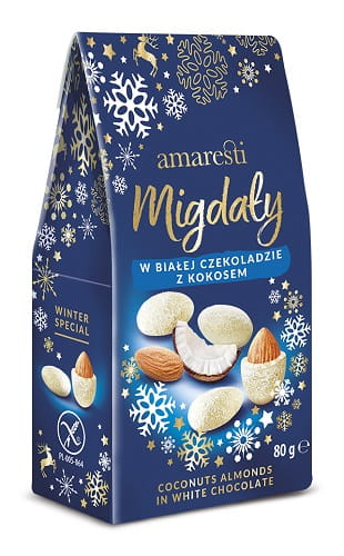 AMARESTI WINTER - Mandle v bielej čokoláde s kokosom - 80g Eurohansa