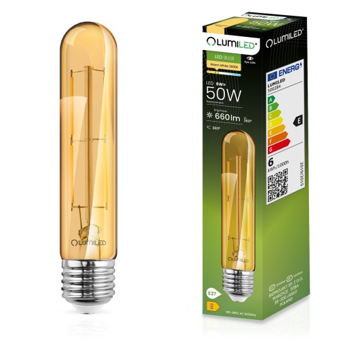 LED žiarovka E27 T30 6W 2200K JANTAROVÁ FILAMENT DEKORATÍVNA JANTAROVÁ RETRO