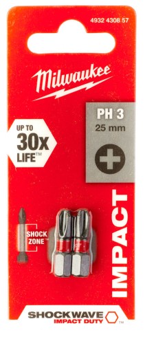 MILWAUKEE SHOCKWAVE BIT PH3 25mm 2ks.