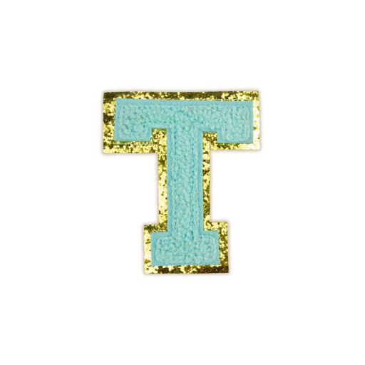 PATCH LETTER T veľká aplikácia Font cyan glitter