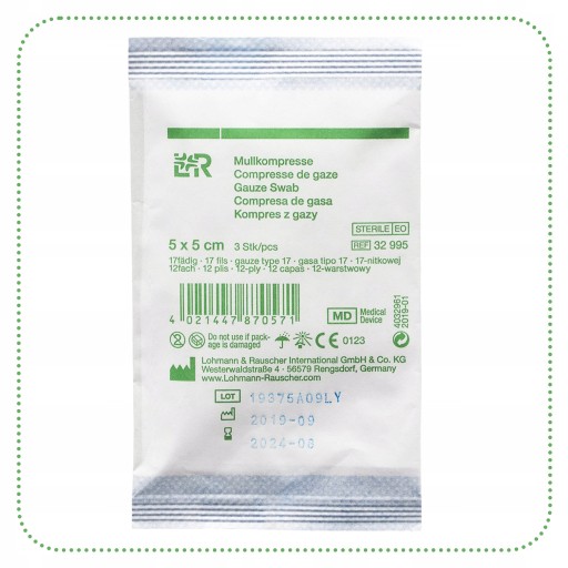 L&R GAZE COMPRESS 5X5CM BALENIE 3 ks