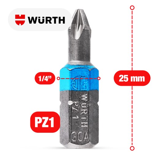 BIT PZ1 WURTH Skrutkovacie bity Wurth 1/4 PZ1 0614176651090