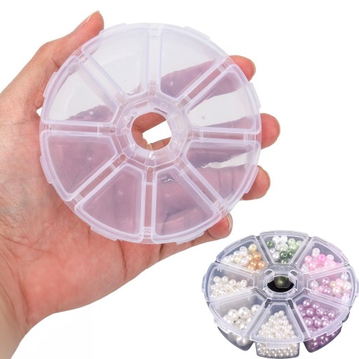 Okrúhly organizér, uzavretá krabička, 8 priehradiek, priemer krabičky 10,5 cm