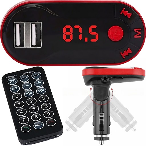 FM BLUETOOTH VYSIELAČ MP3 NABÍJAČKA 2XUSB SD LCD