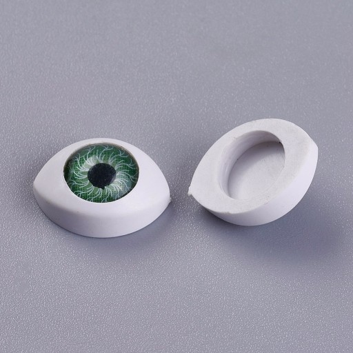 Dúhové oči, na hračky, plastové, zelené, 10,5x14x6mm, 10ks