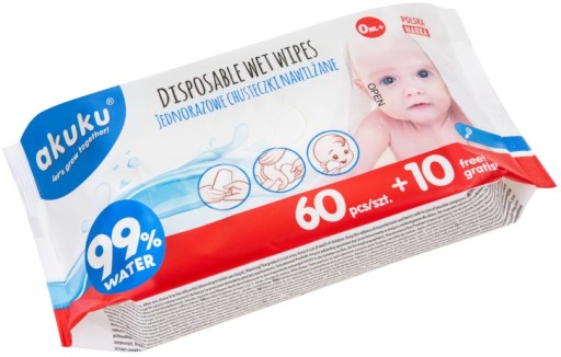 AKUKU VLHČENÉ Utierky 99% VLHČENÉ VODOU 60+10