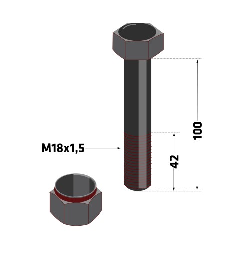 Kalená skrutka M18x100 pre cepovú kosačku 10.9